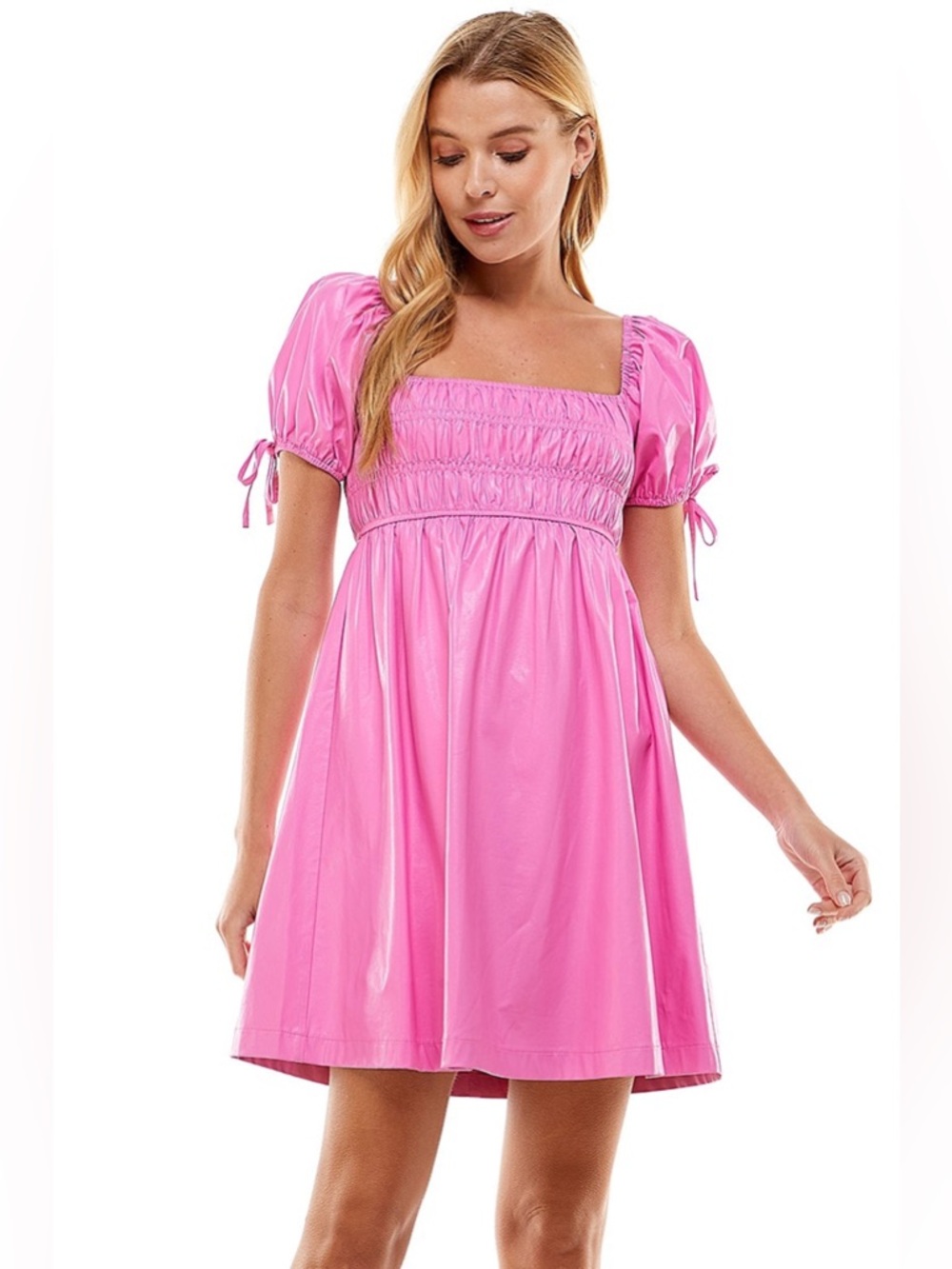 Med TCEC Faux Leather Smocked Puff Sleeves Dress NWOT